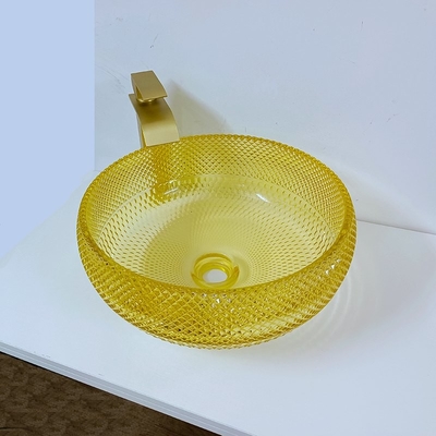 La ciotola gialla a 17,7 pollici del lavandino del bagno disegna il cristallo rotondo 12mm di 180mm