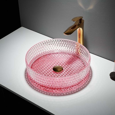 Altezza a 15 pollici rotonda inferiore del lavandino di rosa del bagno di vetro della ciotola a 15,8 pollici