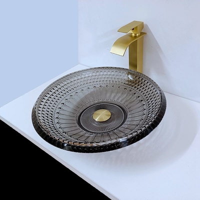 Lavabo basso trasparente moderno intorno al bagno nero del lavandino della ciotola di 19mm