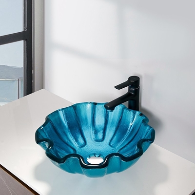 Forma verde del fiore del controsoffitto del bagno 150mm della ciotola di vetro del bacino temperata giro