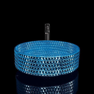 Lavabo di vetro moderno blu elettrolitico, lavandino di vetro blu della nave