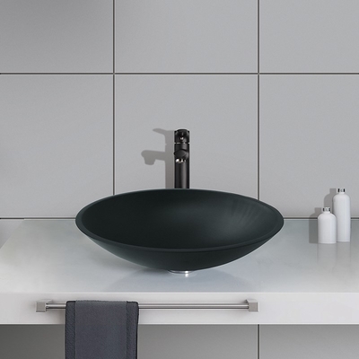 Il lavandino rotondo nero ovale della nave ha colorato il vetro temperato Matt Countertop acido