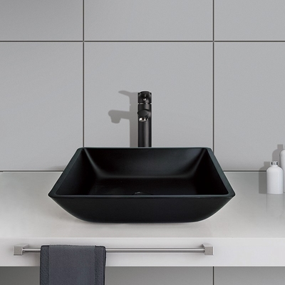 La toilette Matt Black Basin Square Vessel affonda il vetro temperato 400mm