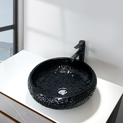 lavandino nero della nave del bagno di altezza di 440mm intorno a Crystal Ball Shape esteriore laccato