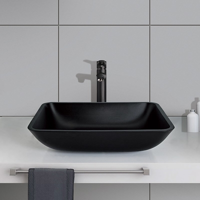 Crystal Stone Bathroom Wash Basins glassato Matte Vessel Sink nero rettangolare
