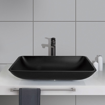 Lavandino di vetro della nave temperato giro acido di Matt Bathroom Wash Basins Black