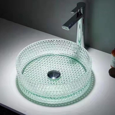 Bacini di vetro cilindrici H112mm, lavabo della nave a 14 pollici di arte verde chiaro