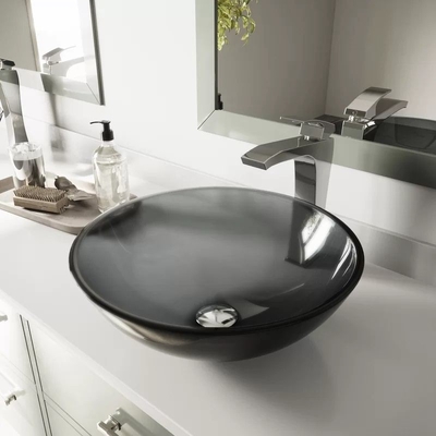 Vetro temperato fatto a mano circolare Gray Vessel Bathroom Sink del lavabo del controsoffitto