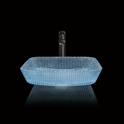 Vetro quadrato blu Crystal Hand Wash del lavandino del bagno della nave dell'acqua