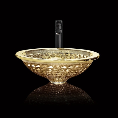 Mano dorata cromata Crystal Bathroom Vanity moderno del lavaggio del lavandino della ciotola di vetro trasparente