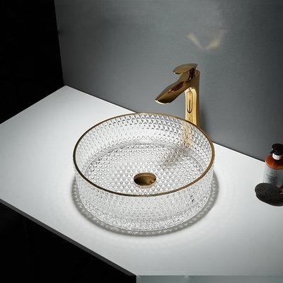 Lavandino di vetro rotondo della nave del bagno del lavabo del bordo dell'oro 45mm
