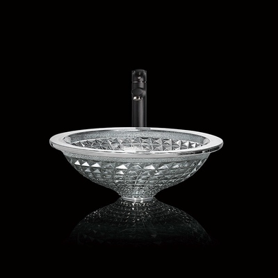 L'imbuto d'argento ha modellato i lavandini di vetro della nave di Crystal Wash Basins Chromed Etched