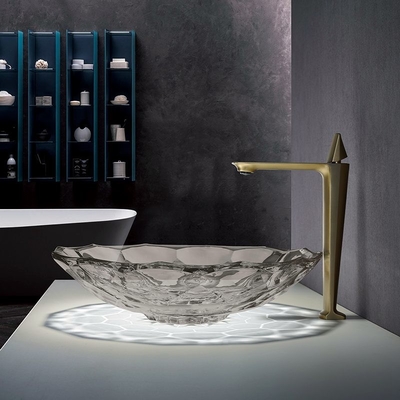 Grey Glass Wash Basin trasparente a 12 pollici, lavandino di vanità del bagno per l'hotel