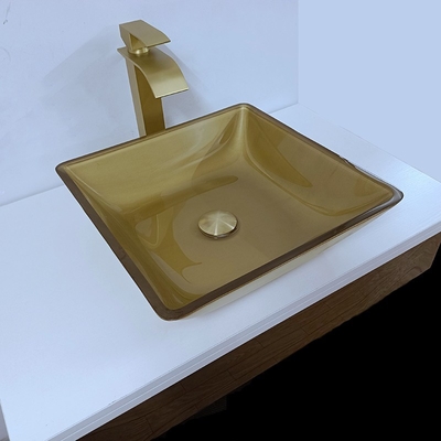 400m l'imbarcazione del quadrato che dell'affondare del bacino della toilette liscia l'oro spazzolato hanno temperato di vetro