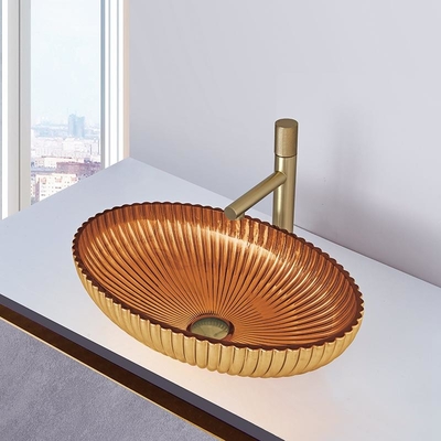 Ciotola ovale del bacino del lavandino del bagno di colore dell'oro di Crystal Glass Vessel Basins In 24K di forma