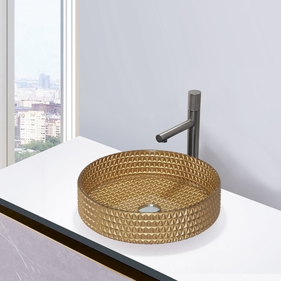 45mm Crystal Glass Wash Basin Gold colorano il lavandino cilindrico di vanità del bagno di forma