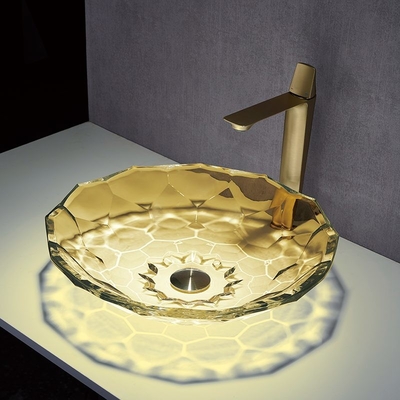 Controsoffitto di Crystal Vessel Sinks Yellow Color del lavabo di vetro di forma della palla dell'OEM