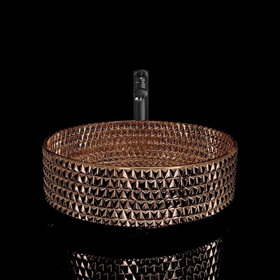 Lavandino del lavaggio di vanità di Crystal Glass Wash Basin Bathroom dell'oro del caffè sopra il contatore
