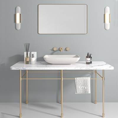 Bagno di lavaggio in calcestruzzo montato sul bancone bianco grigio rettangolare