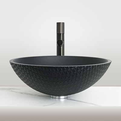 Matt Nero Ceramica Rotondo Vasca da bagno con sovrafflusso