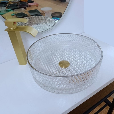 Ciotola di vetro artistica della nave di isolato di vetro a 10 pollici del lavabo con il bordo d'argento