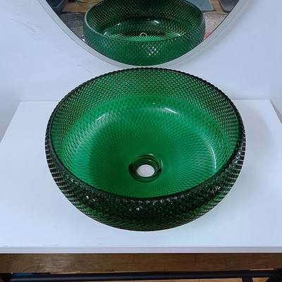 Vanità di vetro verde Diamond Mordern Round Bathroom dei bacini della nave