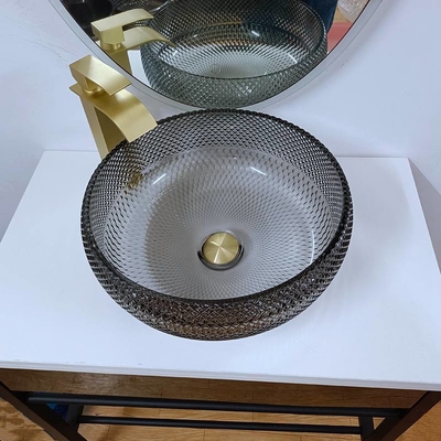 Giro di vetro unico del controsoffitto di Grey Bathroom Grey Crystal Vanity dei bacini della nave