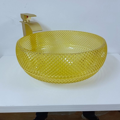 La ciotola gialla a 17,7 pollici del lavandino del bagno disegna il cristallo rotondo 12mm di 180mm