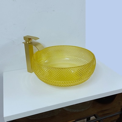 La ciotola gialla a 17,7 pollici del lavandino del bagno disegna il cristallo rotondo 12mm di 180mm