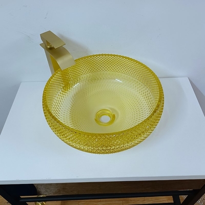 La ciotola gialla a 17,7 pollici del lavandino del bagno disegna il cristallo rotondo 12mm di 180mm