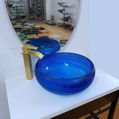 Vetro rotondo a 16,5 pollici di progettazione della ciotola di vetro blu italiana del lavandino sopra il contro bacino