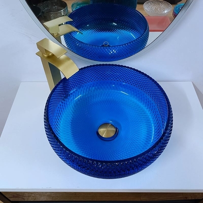 Vetro rotondo a 16,5 pollici di progettazione della ciotola di vetro blu italiana del lavandino sopra il contro bacino