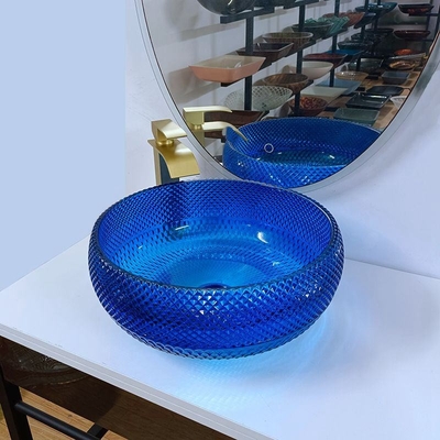 Vetro rotondo a 16,5 pollici di progettazione della ciotola di vetro blu italiana del lavandino sopra il contro bacino