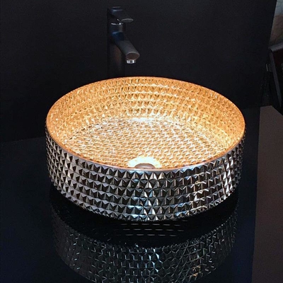 Il bacino del bagno del giro di vanità ha cromato l'oro Diamond Shape Crystal Glass
