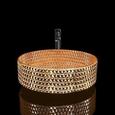 Il bacino del bagno del giro di vanità ha cromato l'oro Diamond Shape Crystal Glass