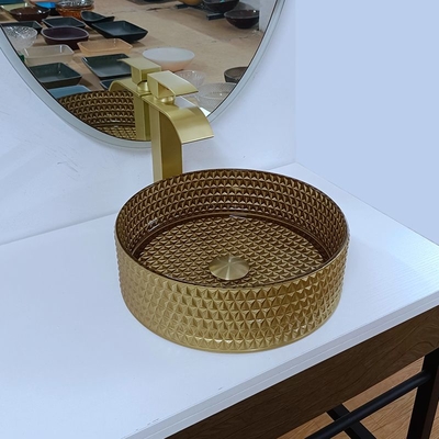 Bacino di vetro Crystal Bathroom di Diamond Table Top Bowl Wash del lavandino della nave dell'oro rotondo