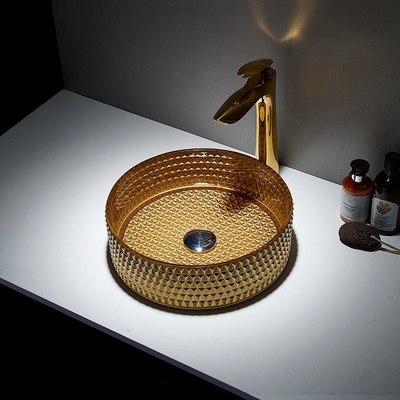 Bacino di vetro Crystal Bathroom di Diamond Table Top Bowl Wash del lavandino della nave dell'oro rotondo