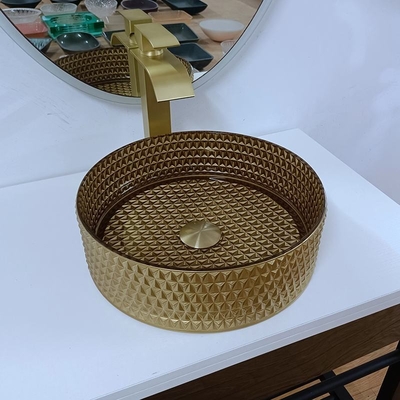 Bacino di vetro Crystal Bathroom di Diamond Table Top Bowl Wash del lavandino della nave dell'oro rotondo