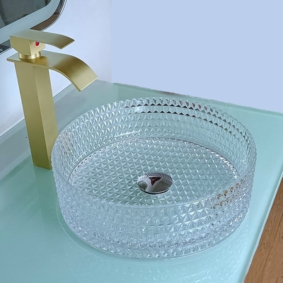 ciotola trasparente a 15,5 pollici di Crystal Round Bathroom Sink Basin del lavabo della mano del piano d'appoggio di 12mm