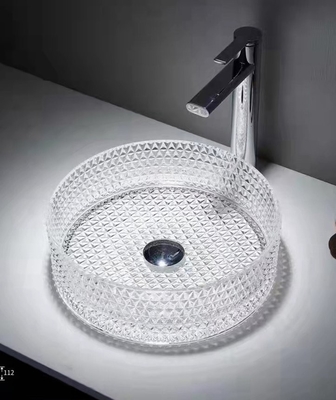 ciotola trasparente a 15,5 pollici di Crystal Round Bathroom Sink Basin del lavabo della mano del piano d'appoggio di 12mm