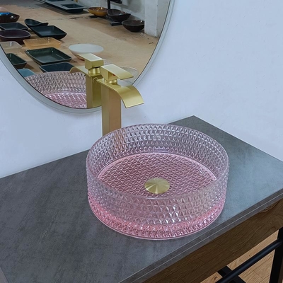 Altezza a 15 pollici rotonda inferiore del lavandino di rosa del bagno di vetro della ciotola a 15,8 pollici