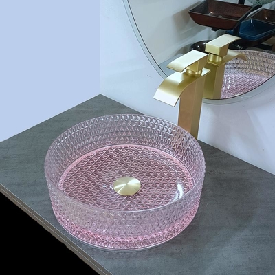 Altezza a 15 pollici rotonda inferiore del lavandino di rosa del bagno di vetro della ciotola a 15,8 pollici