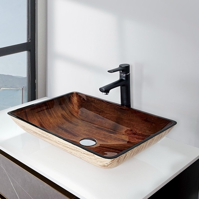 Il lavandino a 22 pollici 12mm del bagno di Brown scuro ha temperato il vetro rettangolare con un rubinetto lucido della nave