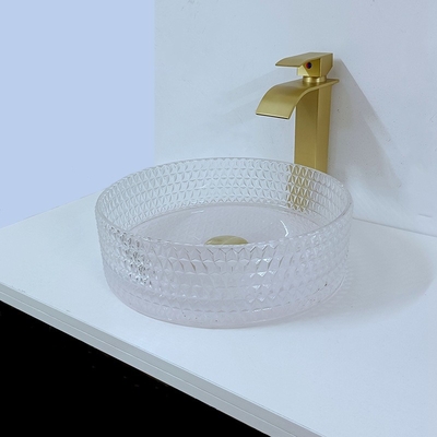 La nave del vetro trasparente affonda i bacini 395 * 395 * 120mm di Crystal Diamond Table Top Round Wash