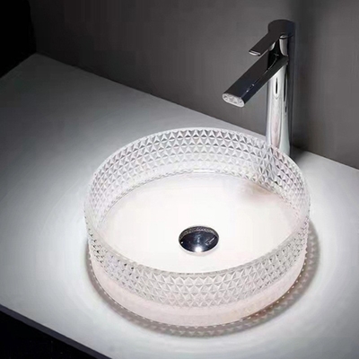 La nave del vetro trasparente affonda i bacini 395 * 395 * 120mm di Crystal Diamond Table Top Round Wash