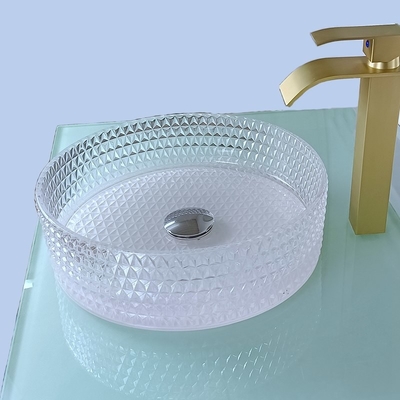 La nave del vetro trasparente affonda i bacini 395 * 395 * 120mm di Crystal Diamond Table Top Round Wash