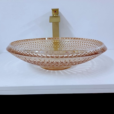 Ciotola rotonda Crystal Glass Amber Color Bathroom L450 * W450 del lavabo * H120mm