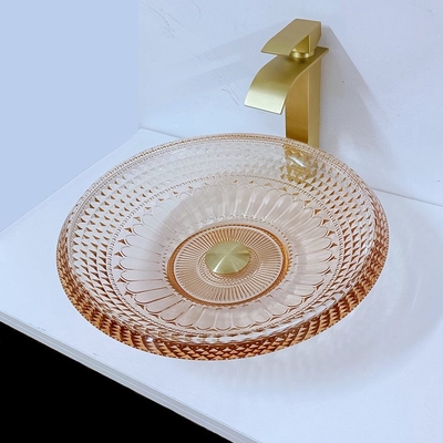 Ciotola rotonda Crystal Glass Amber Color Bathroom L450 * W450 del lavabo * H120mm