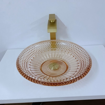 Ciotola rotonda Crystal Glass Amber Color Bathroom L450 * W450 del lavabo * H120mm