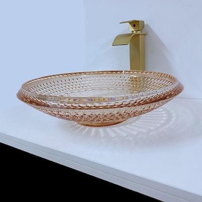 Ciotola rotonda Crystal Glass Amber Color Bathroom L450 * W450 del lavabo * H120mm